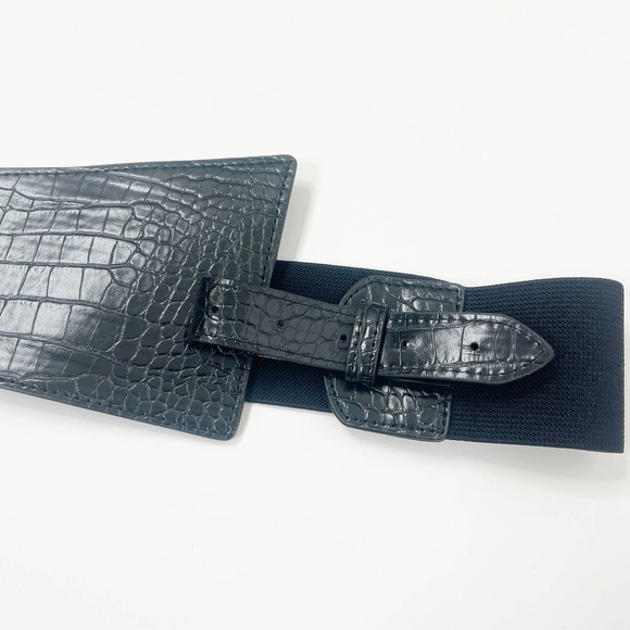 NWT Black Faux Vegan Leather Alligator Loop Corset Luxury Belt - Picture 9 of 13